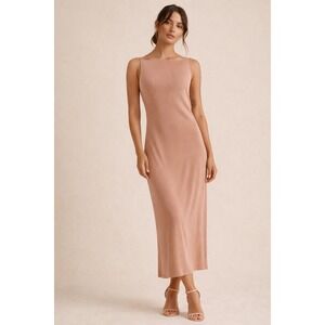 COS Women‎ Brown Ribbed Knit Spaghetti Strap Low Back Midi Dress Size L